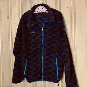 Men’s 80s 90s made USA Aztec geometric fleece front snap coat synchilla callout